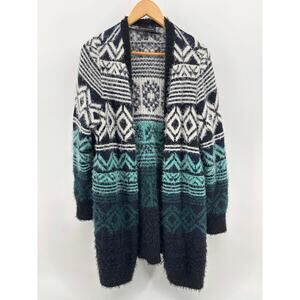 Lane Bryant Longline Eyelash Open Front Cardigan 14 16 Teal Soft Southwestern